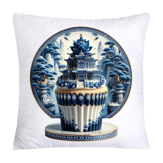 Blue Willow Chinoiserie Cupcake Throw Pillow Covers 18X18-219