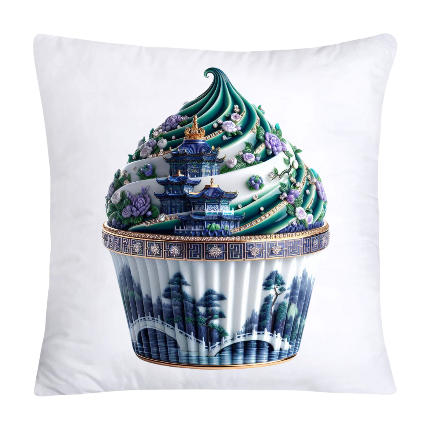 Blue Willow Chinoiserie Cupcake Throw Pillow Covers 18X18-2517