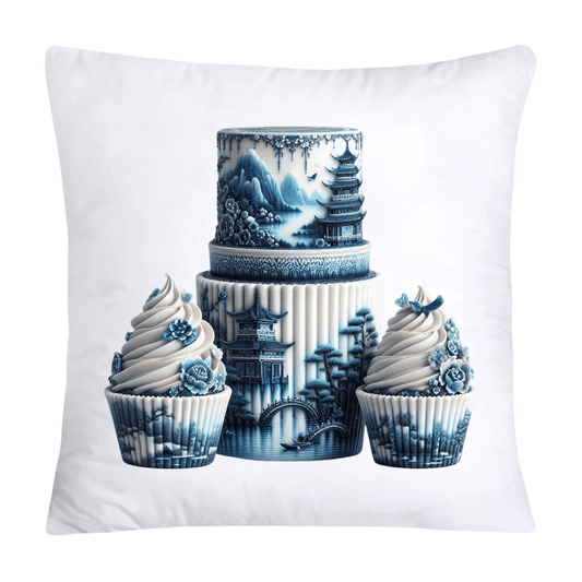 Blue Willow Chinoiserie Cupcake Throw Pillow Covers 18X18-15