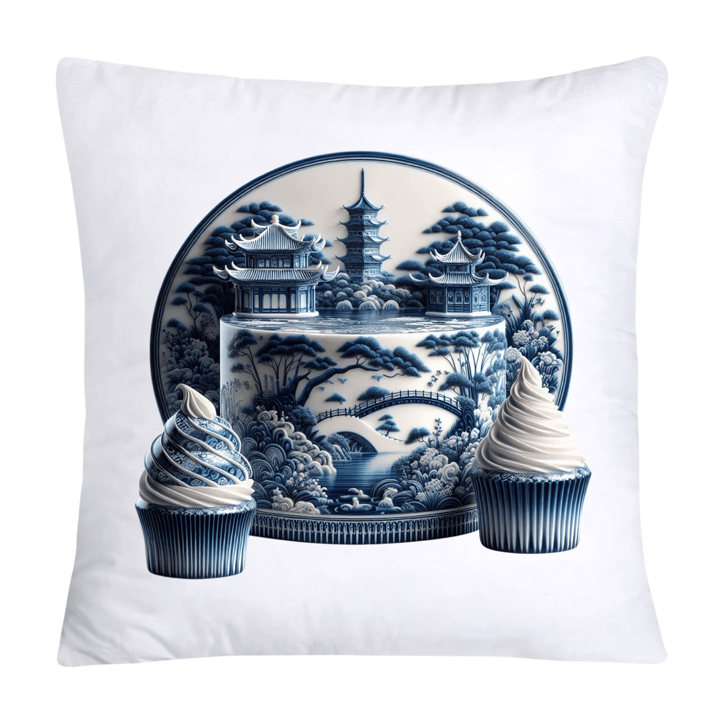 Blue Willow Chinoiserie Cupcake Throw Pillow Covers 18X18-33