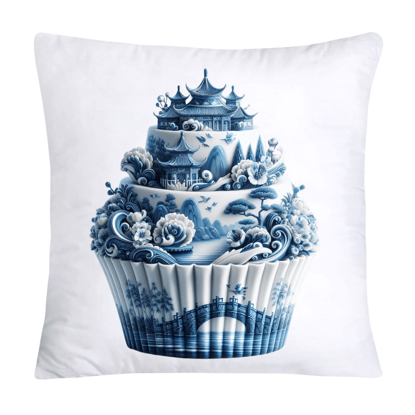 Blue Willow Chinoiserie Cupcake Throw Pillow Covers 18X18-1100