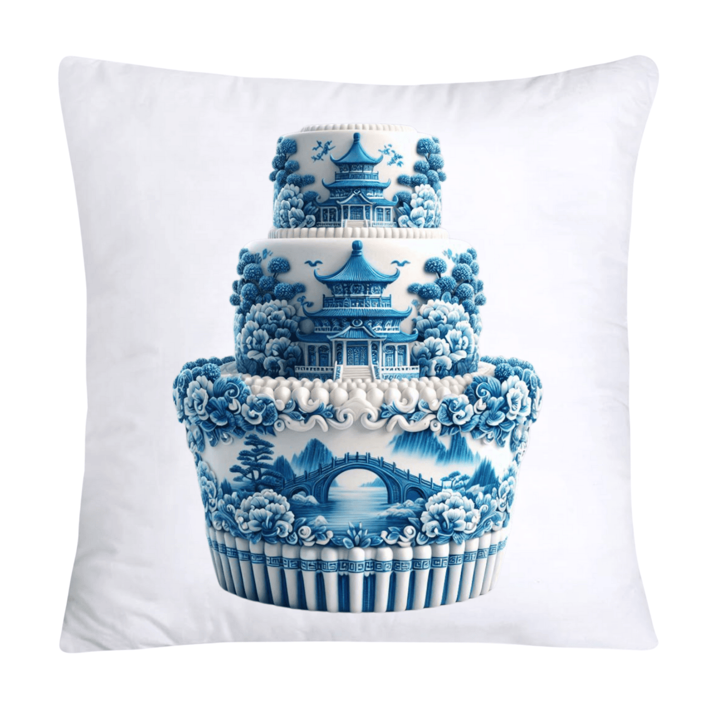 Blue Willow Chinoiserie Stunning Cake Throw Pillow Covers-6108