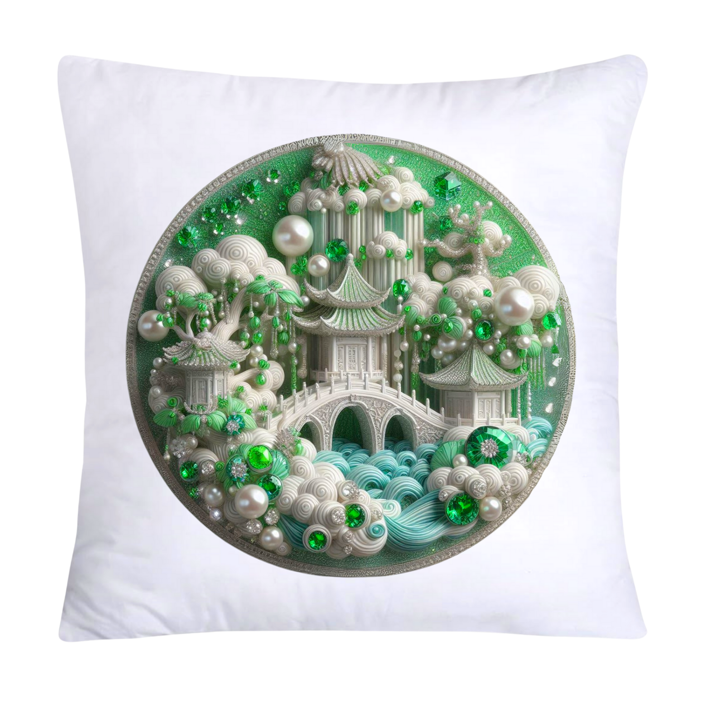 Green Willow Chinoiserie Decorative Plate Throw Pillow Covers-3966