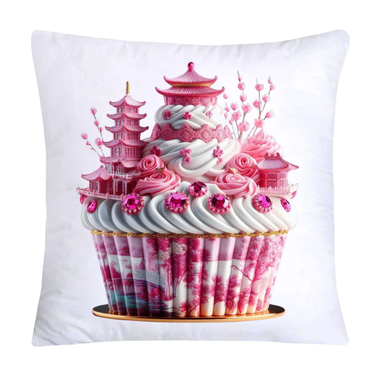 Pink Willow Chinoiserie Decorative Cupcake Throw Pillow Cover 18x18-2442