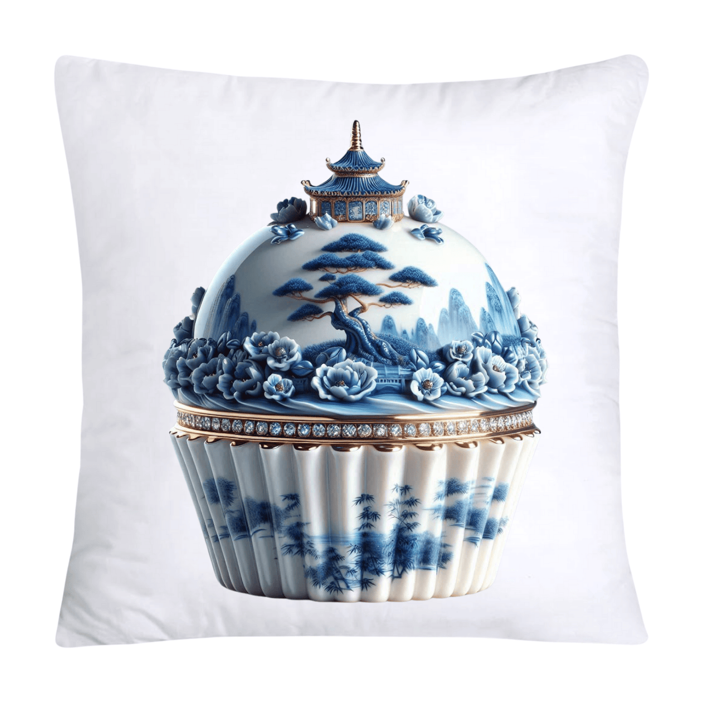 Blue Willow Chinoiserie Cupcake Throw Pillow Covers 18X18-227