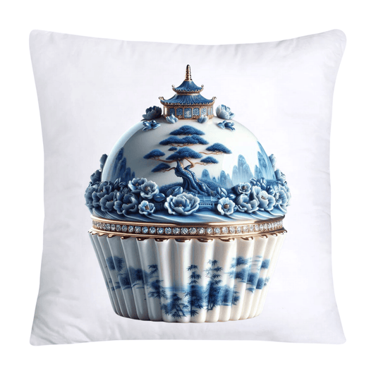 Blue Willow Chinoiserie Cupcake Throw Pillow Covers 18X18-11