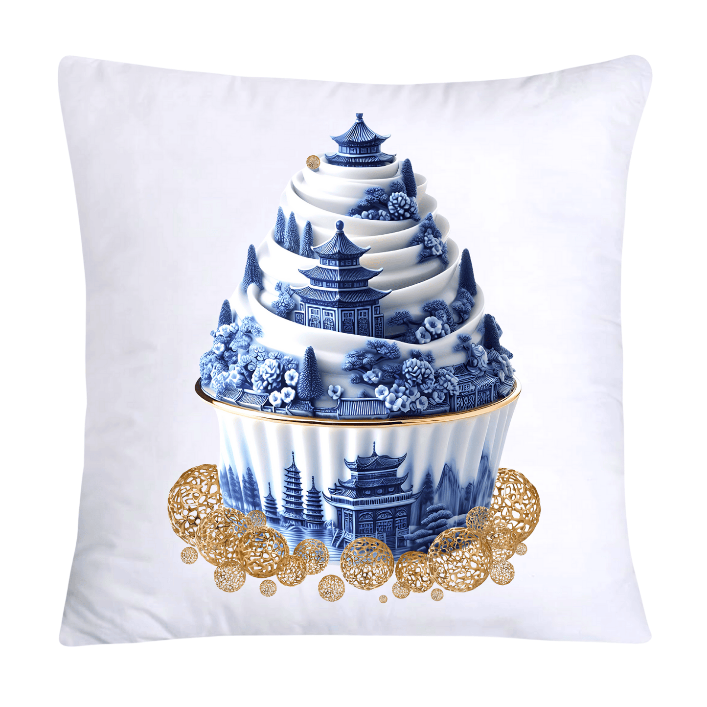 Blue Willow Chinoiserie Cupcake Throw Pillow Covers 18X18-58