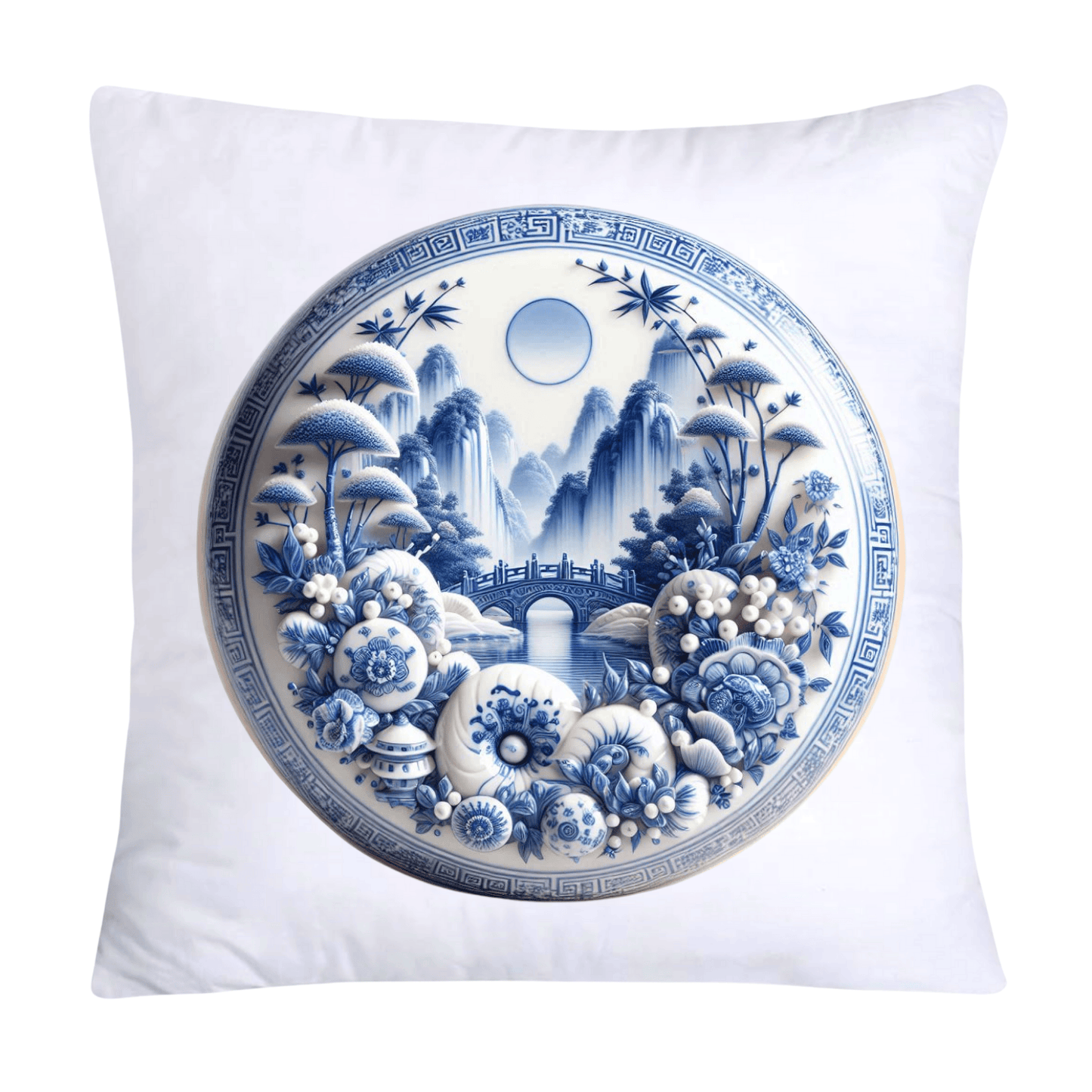 Blue Willow Chinoiserie Decorative Plate Pillow Covers-2455