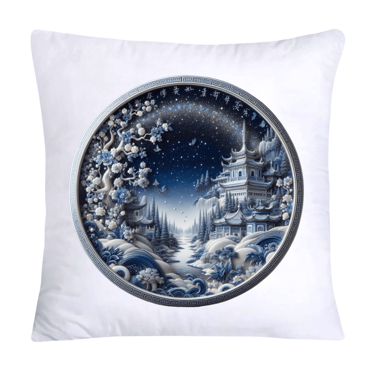 Blue Willow Chinoiserie Decorative Plate Throw Pillow Cushion Covers-478