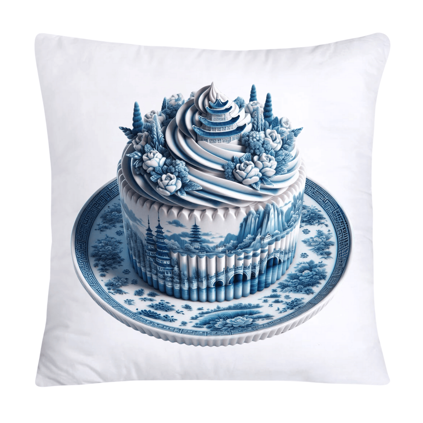 Blue Willow Chinoiserie Cupcake Throw Pillow Covers 18X18-3503