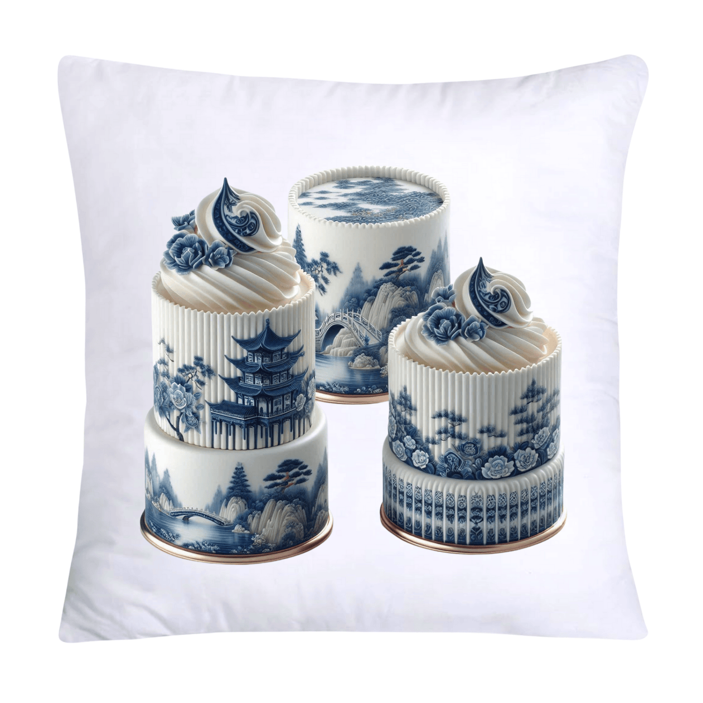 Blue Willow Chinoiserie Stunning Cake Throw Pillow Covers-6102