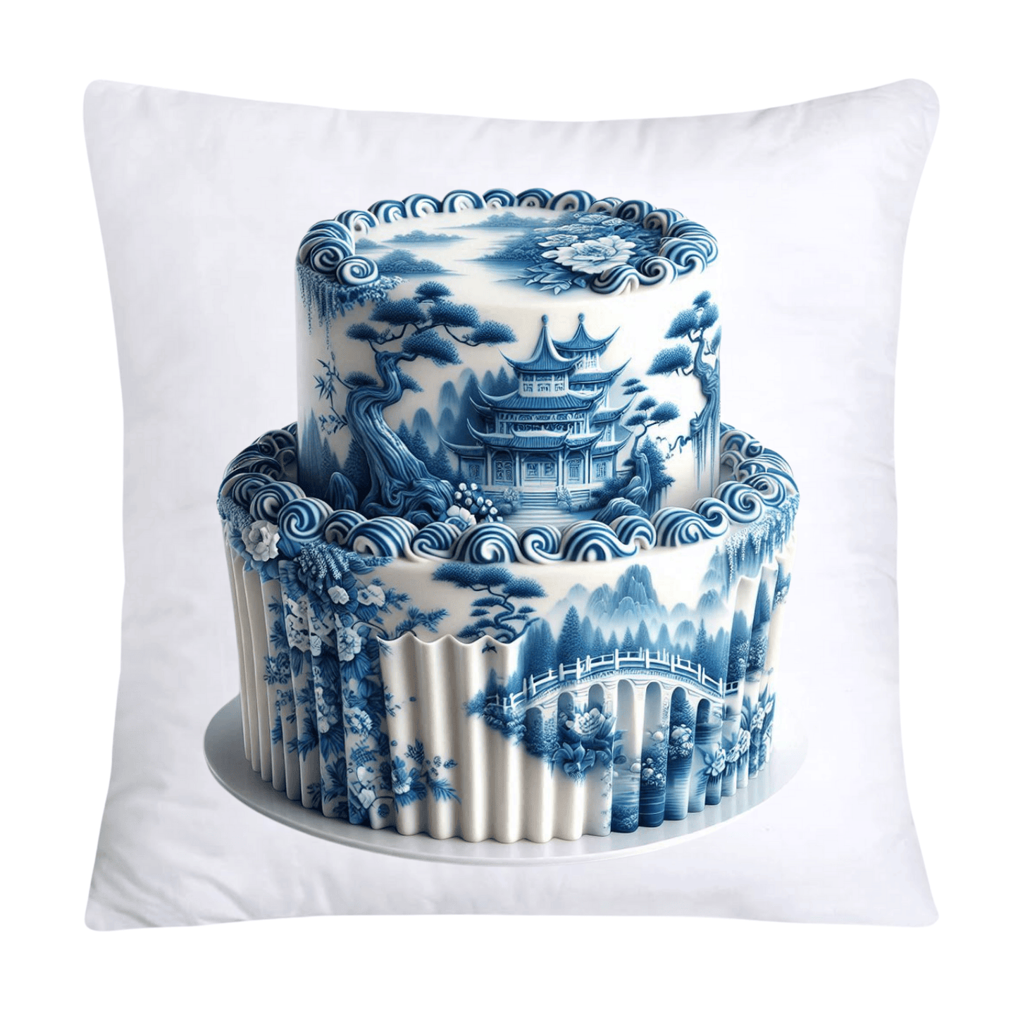 Blue Willow Chinoiserie Stunning Cake Throw Pillow Covers-6105