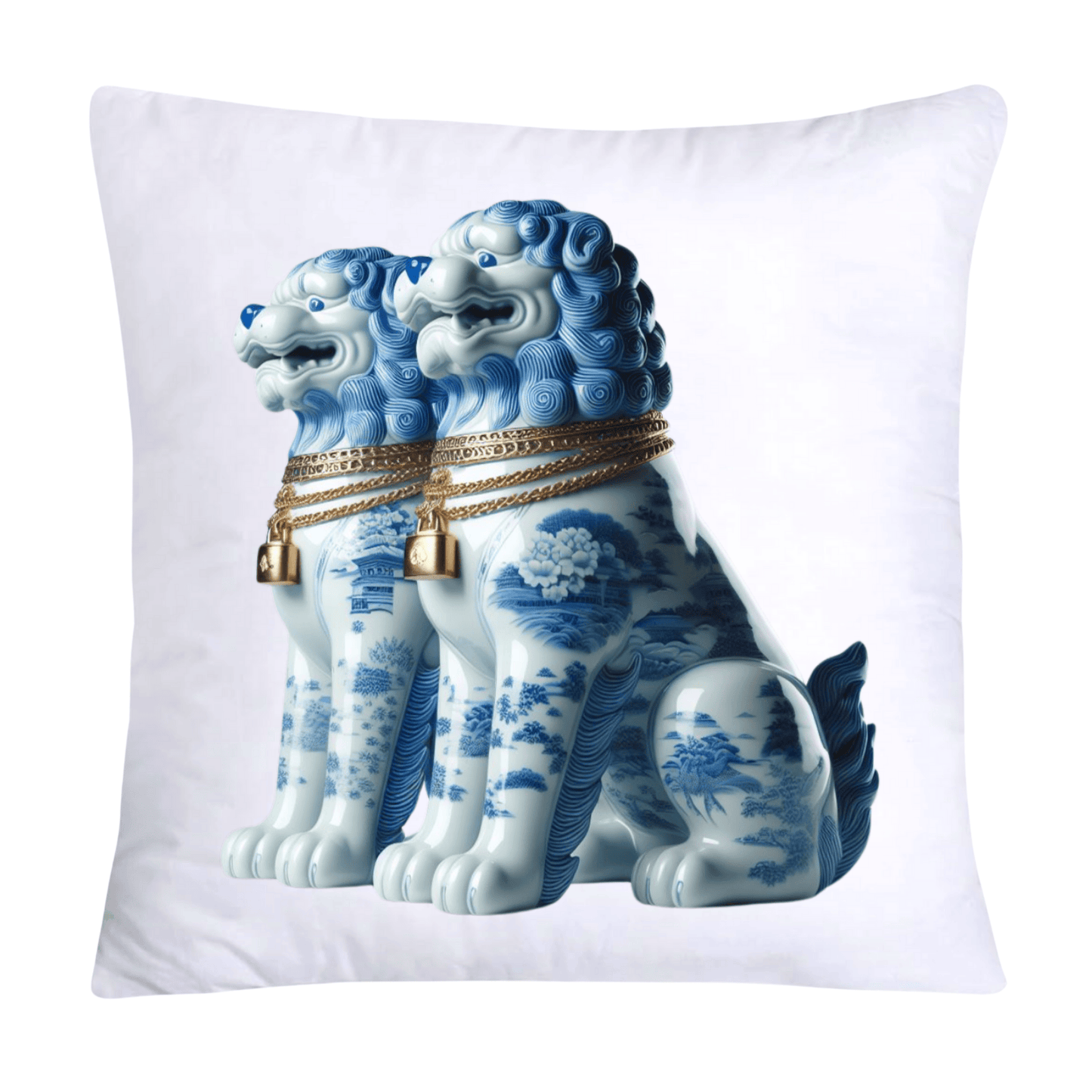 Classic Chinese Blue Willow Foo Dogs Throw Pillow Covers-1028