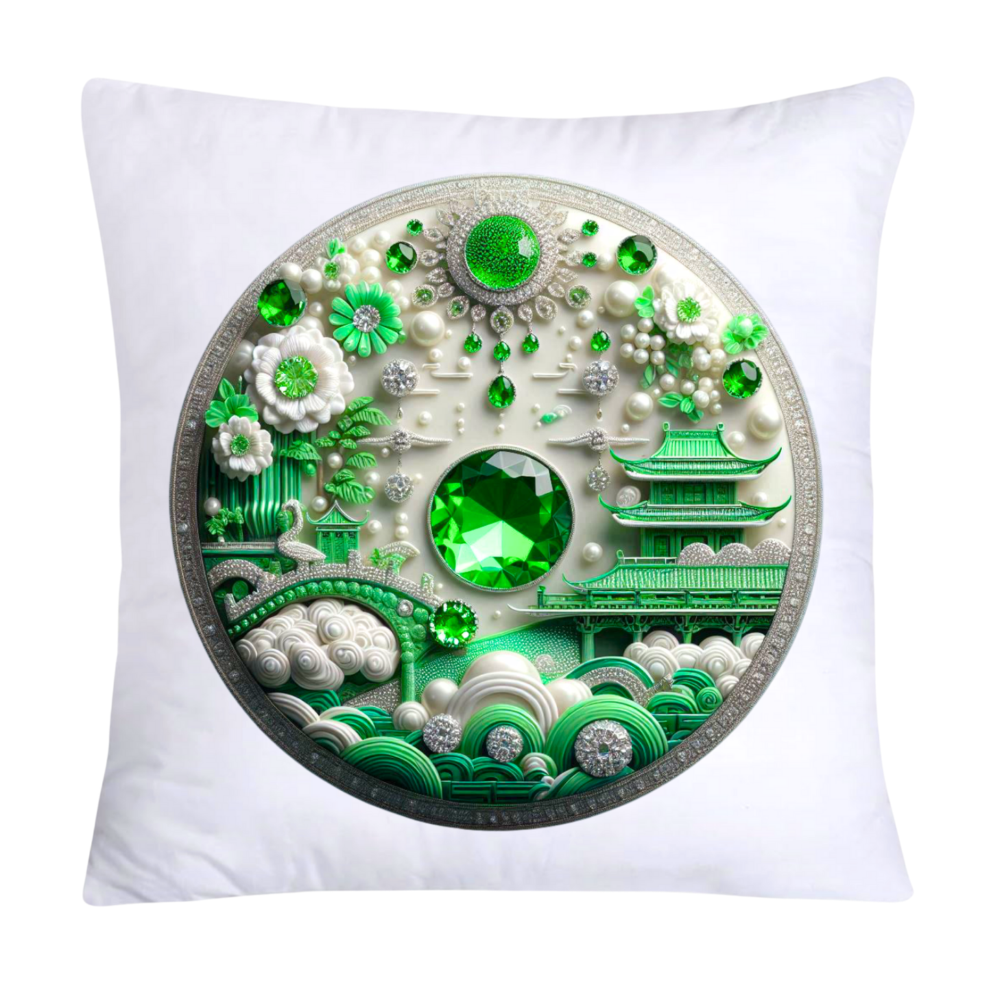 Green Willow Chinoiserie Decorative Plate Throw Pillow Covers-3964
