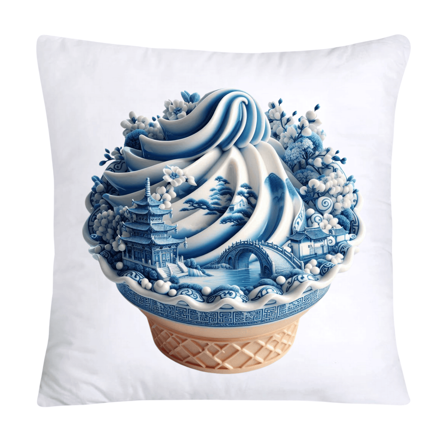 Blue Willow Cute Ice Cream Cone Throw Pillow Covers-6084