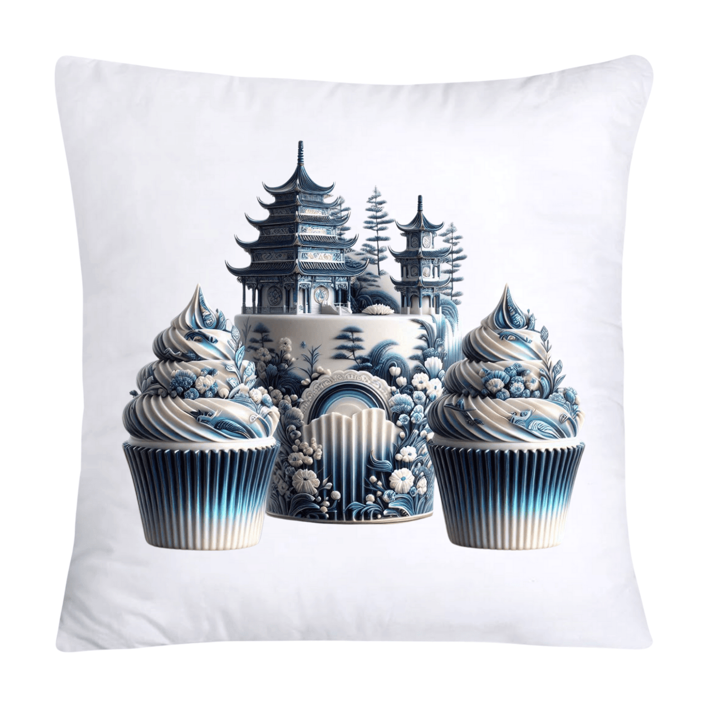 Blue Willow Chinoiserie Cupcake Throw Pillow Covers 18X18-29