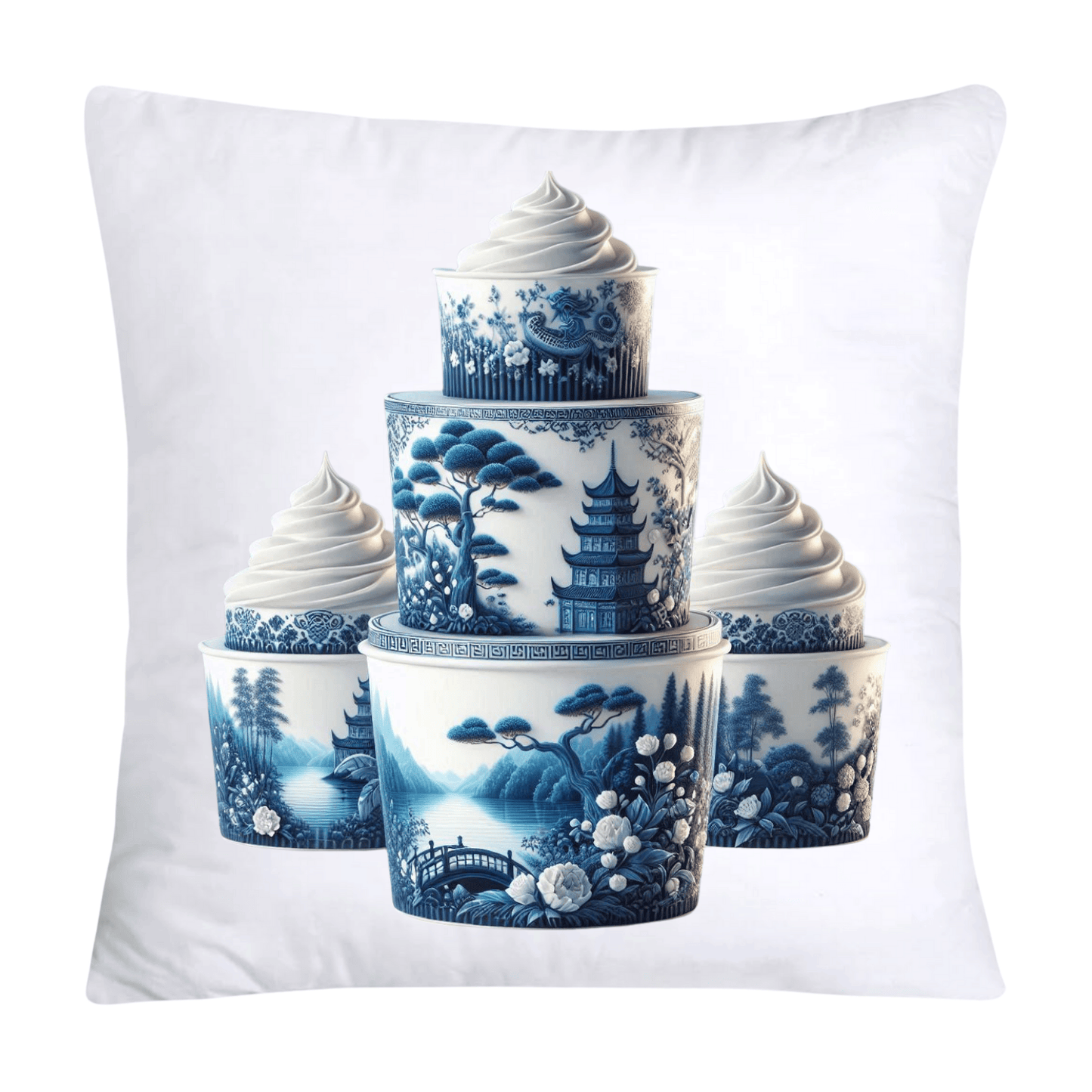 Blue Willow Chinoiserie Cupcake Throw Pillow Covers 18X18-27