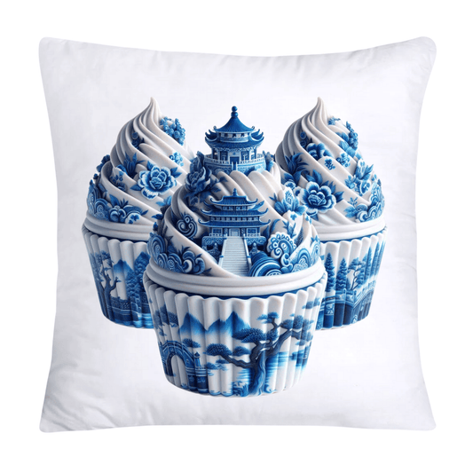 Blue Willow Chinoiserie Cupcake Throw Pillow Covers 18X18-1093