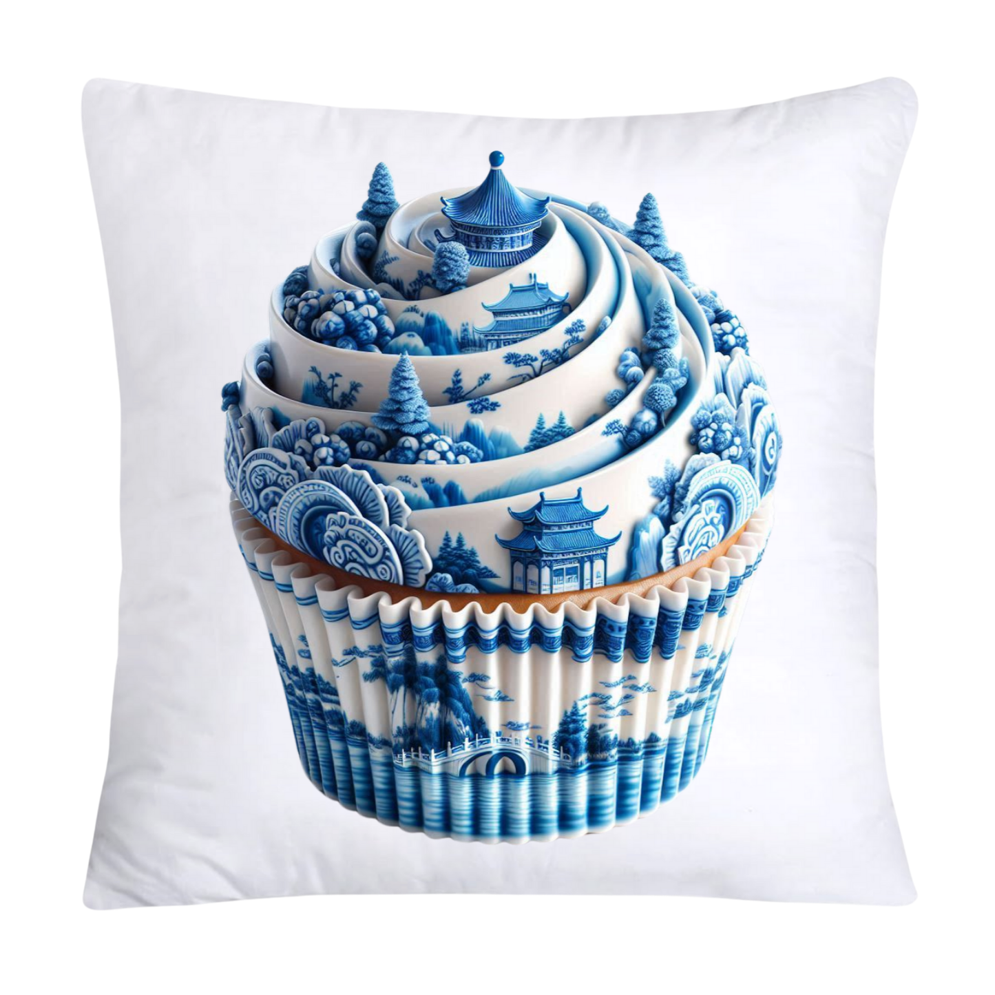 Blue Willow Chinoiserie Cupcake Throw Pillow Covers 18X18-3499