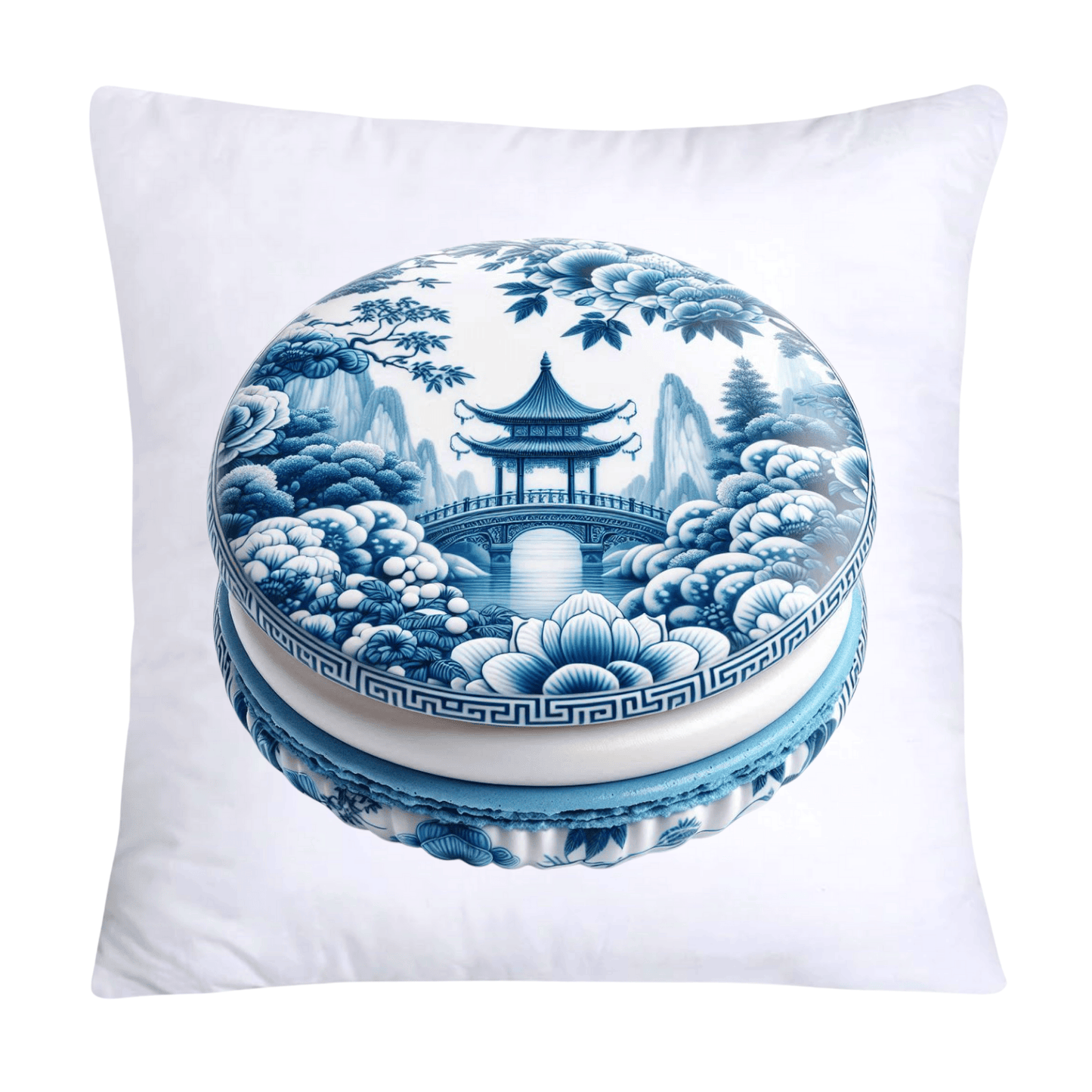 Blue Willow Chinoiserie Macaroon Throw Pillow Covers-6112