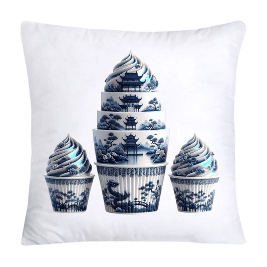 Blue Willow Chinoiserie Cupcake Throw Pillow Covers 18X18-228