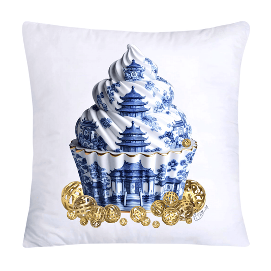 Blue Willow Chinoiserie Cupcake Throw Pillow Covers 18X18-51