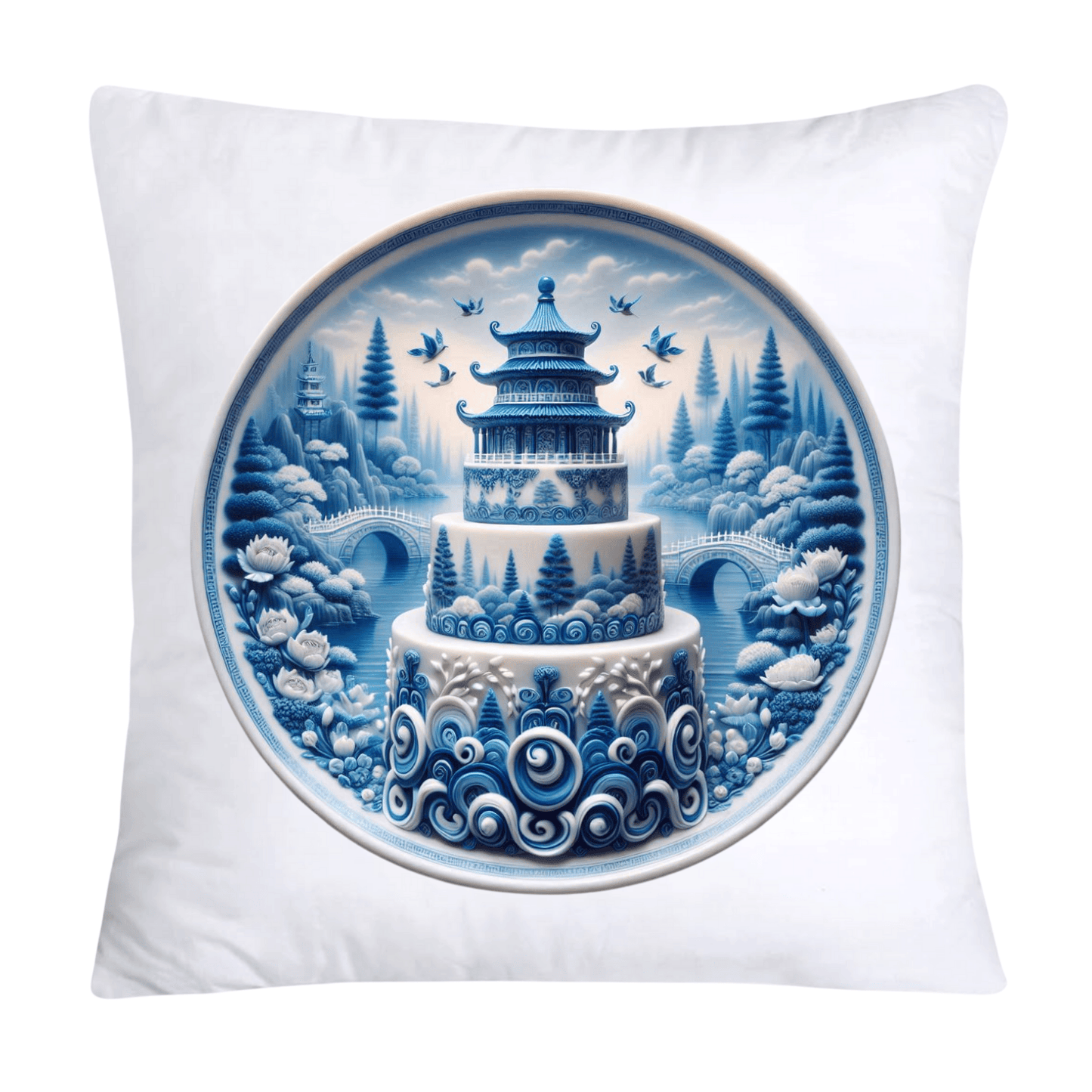 Blue Willow Chinoiserie Stunning Cake Throw Pillow Covers-6109