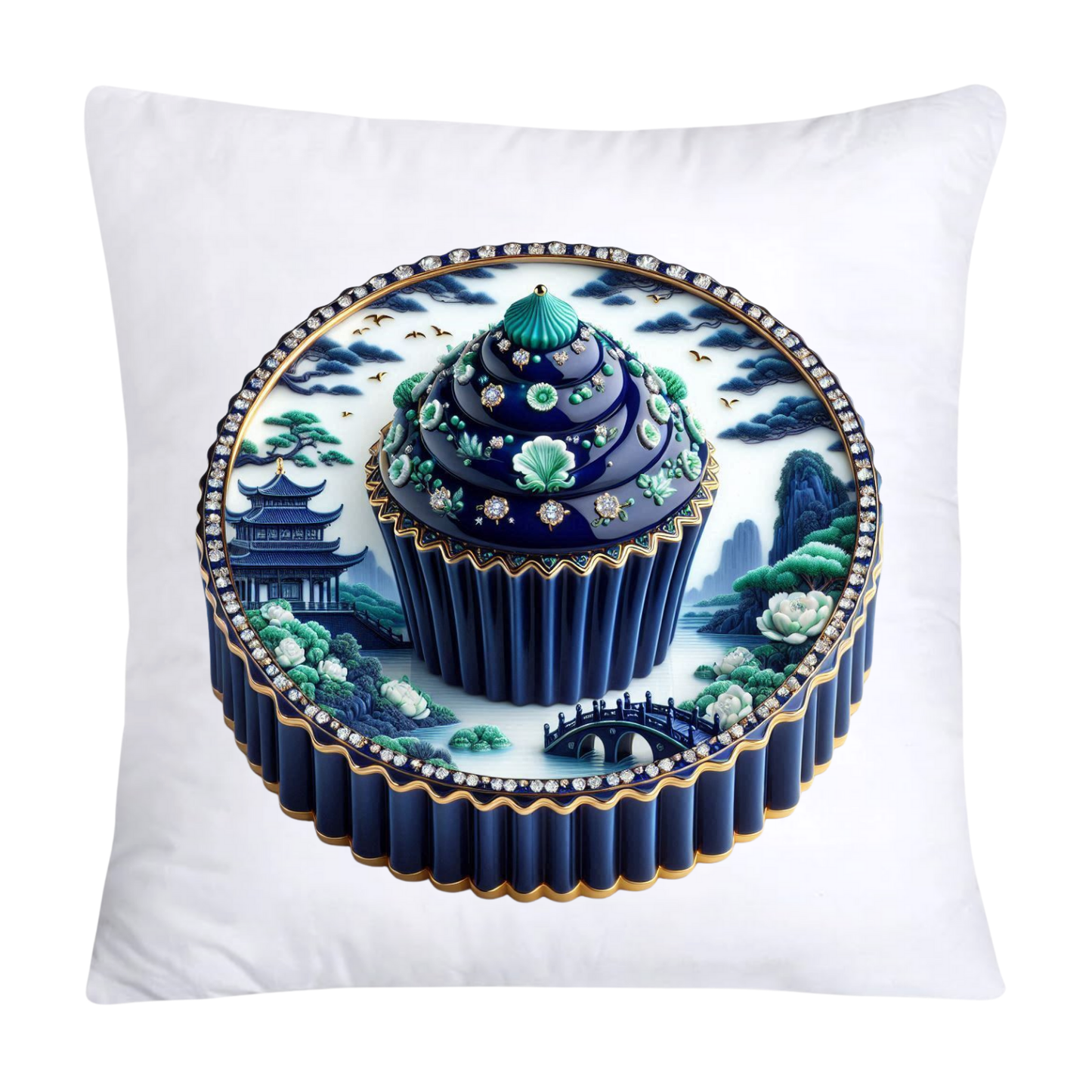 Blue Willow Chinoiserie Cupcake Throw Pillow Covers 18X18-2523