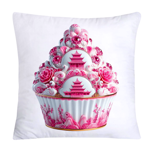Pink Willow Chinoiserie Decorative Cupcake Throw Pillow Cover 18x18-2425