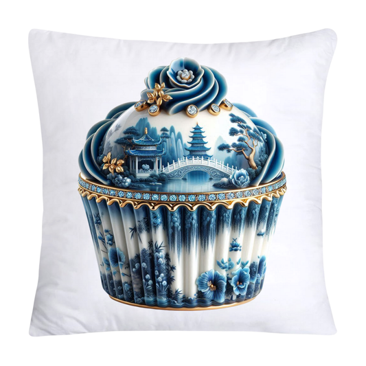 Blue Willow Chinoiserie Cupcake Throw Pillow Covers 18X18-54