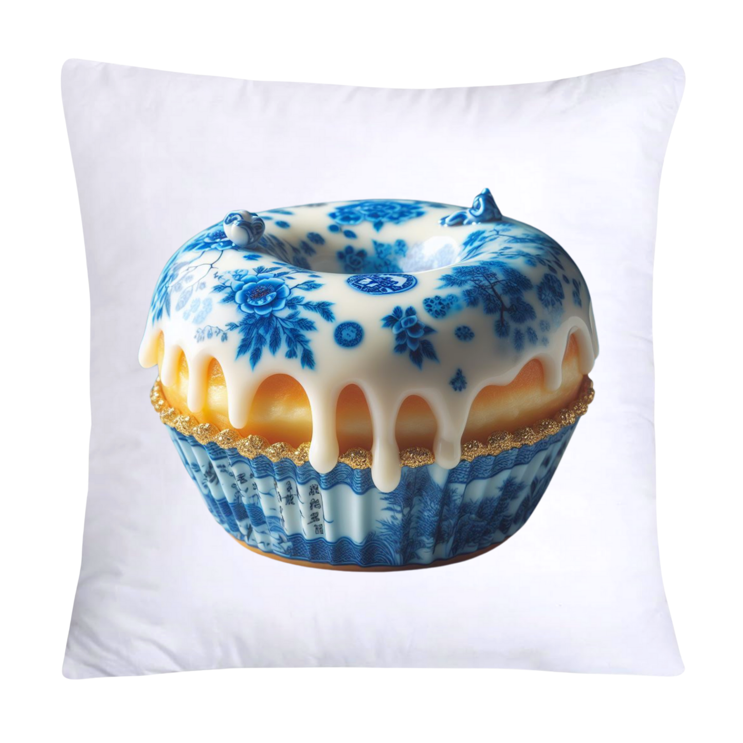 Whimsical Blue Willow Donut Throw Pillow Covers 18x18-995