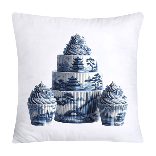 Blue Willow Chinoiserie Cupcake Throw Pillow Covers 18X18-17