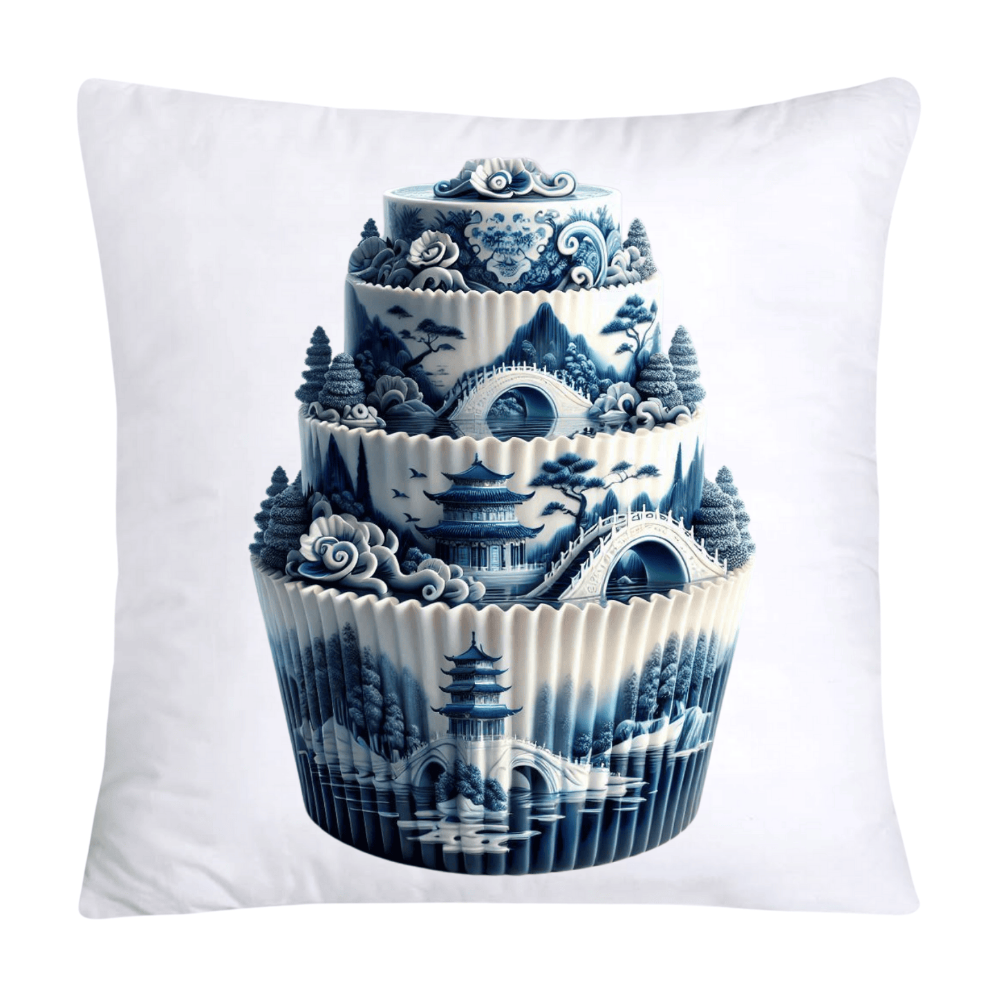 Blue Willow Chinoiserie Cupcake Throw Pillow Covers 18X18-234