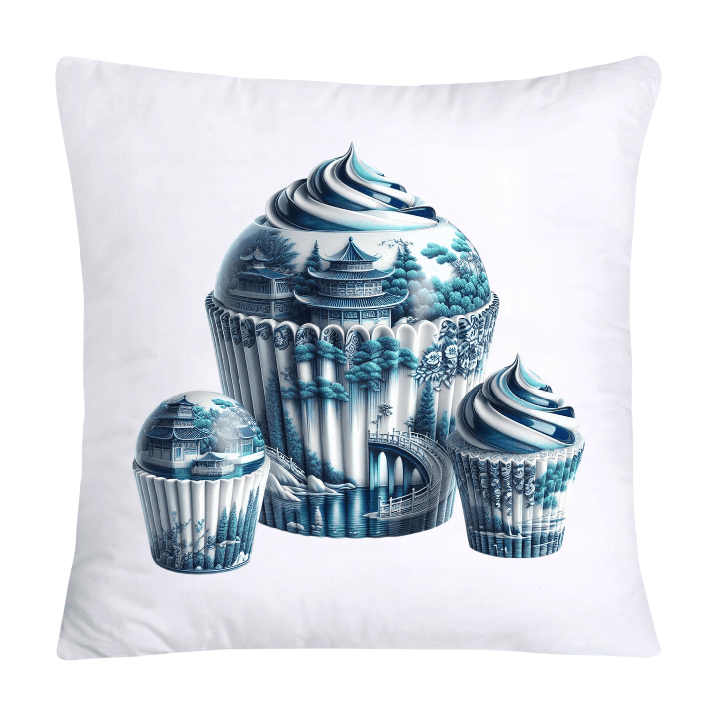 Blue Willow Chinoiserie Cupcake Throw Pillow Covers 18X18-23