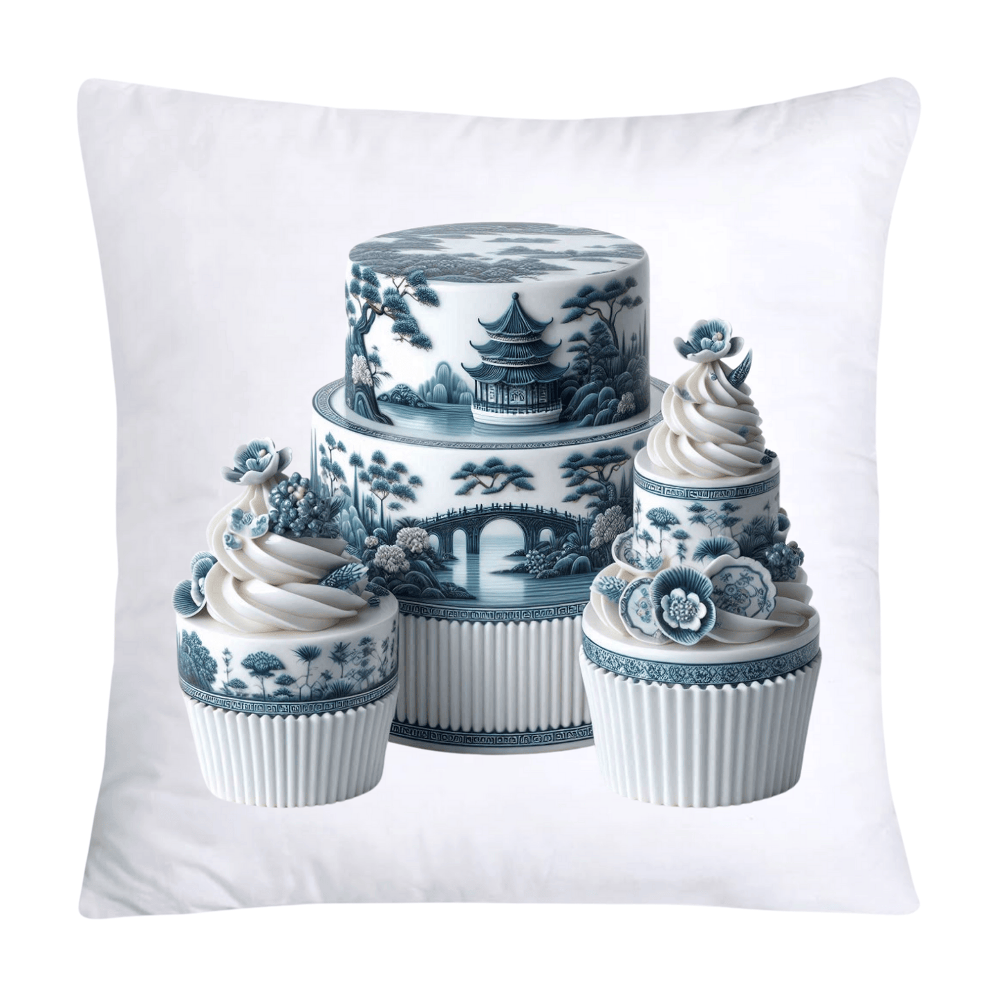 Blue Willow Chinoiserie Cupcake Throw Pillow Covers 18X18-8