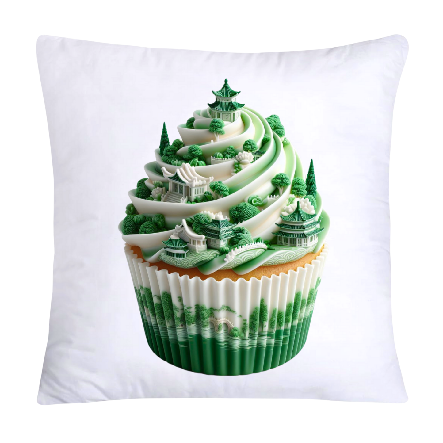 Classic Green Willow Cupcake Pillow Covers 18x18-1001