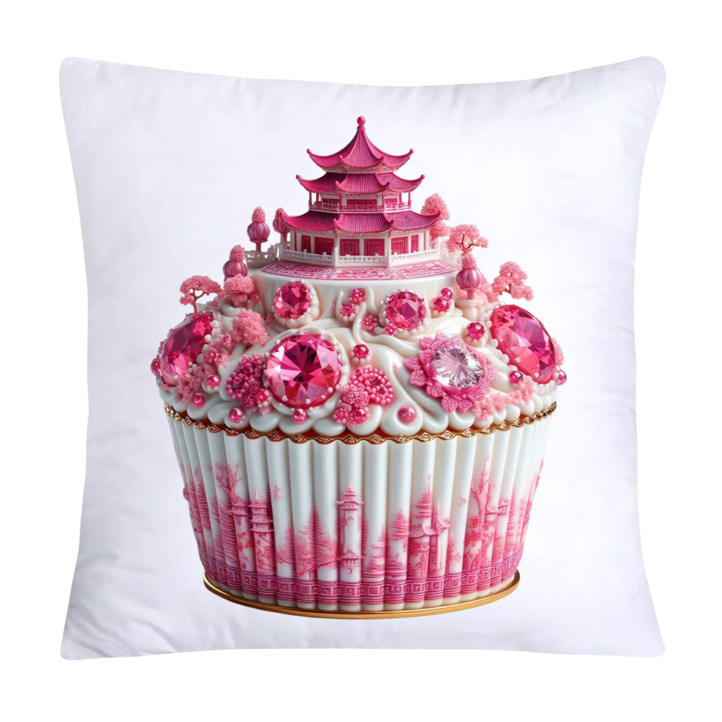 Pink Willow Chinoiserie Decorative Cupcake Throw Pillow Cover 18x18-2426