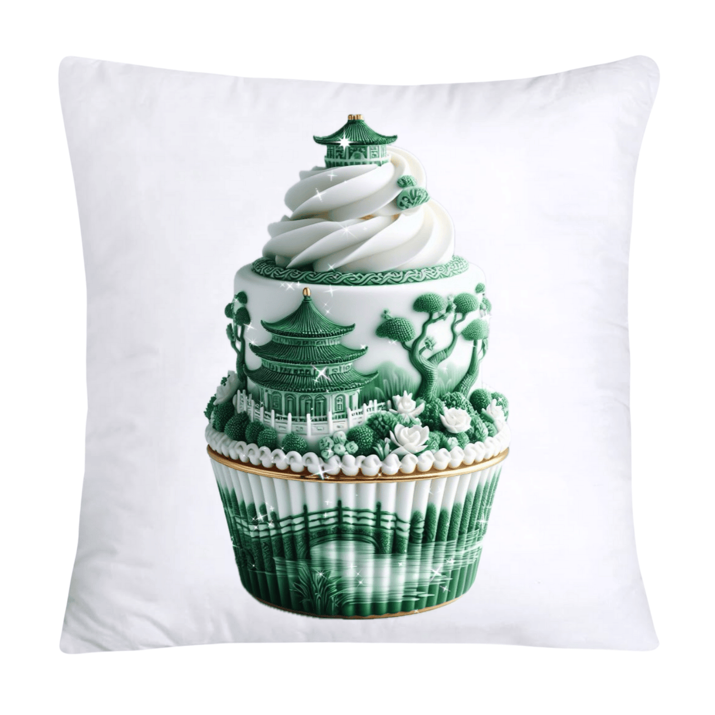 Classic Green Willow Cupcake Pillow Covers 18X18-2495