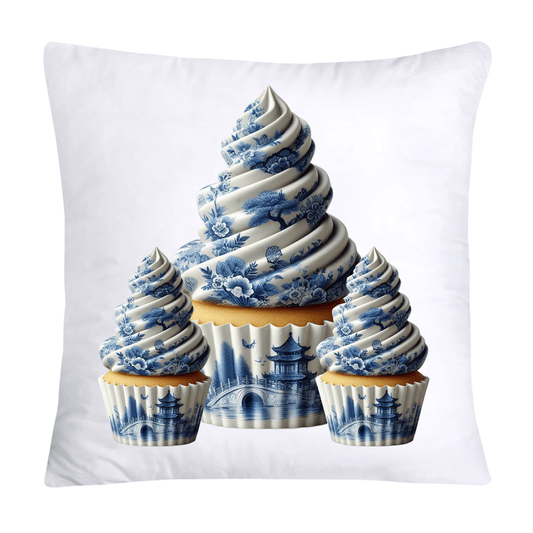 Blue Willow Chinoiserie Cupcake Throw Pillow Covers 18X18-1107