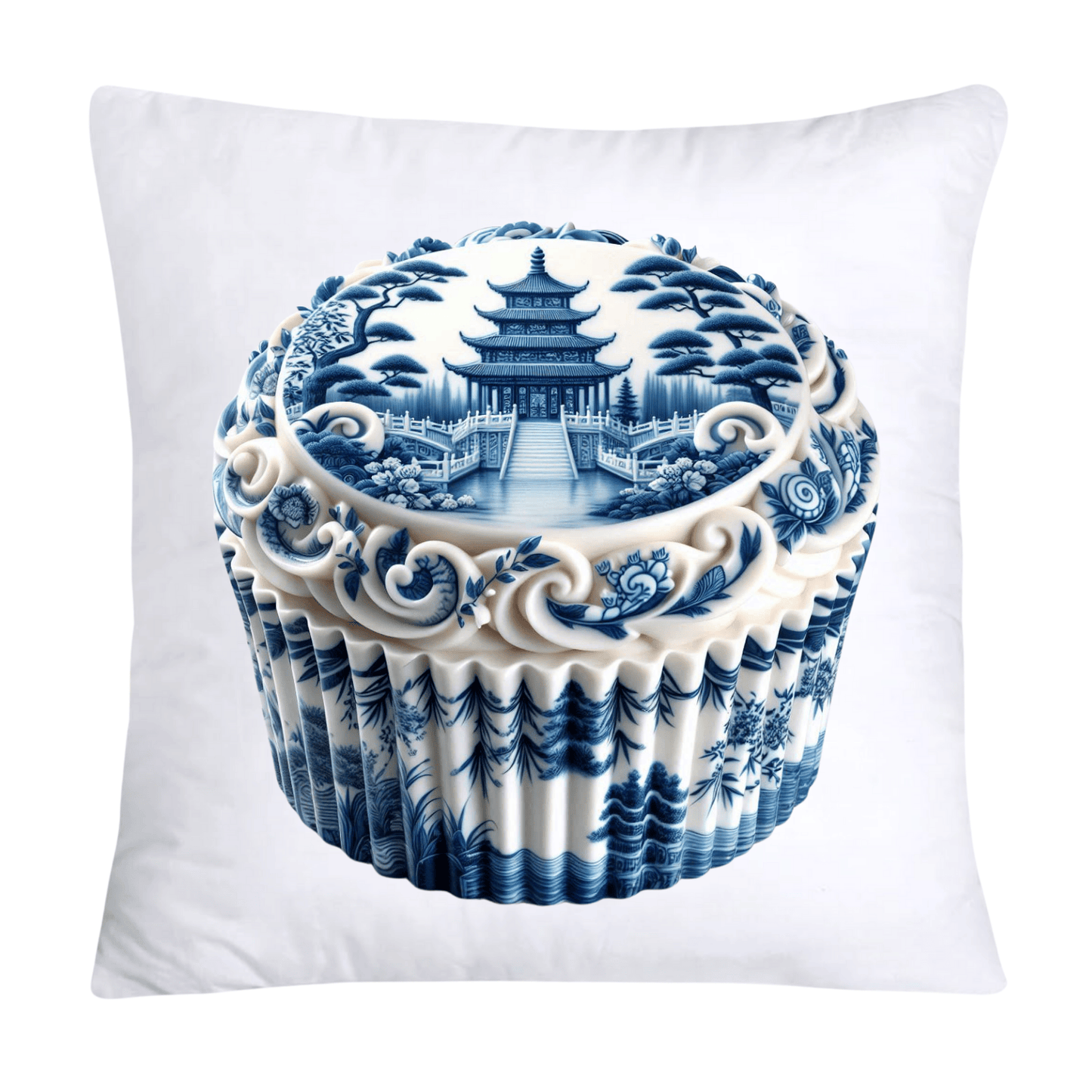 Blue Willow Chinoiserie Cupcake Throw Pillow Covers 18X18-3509