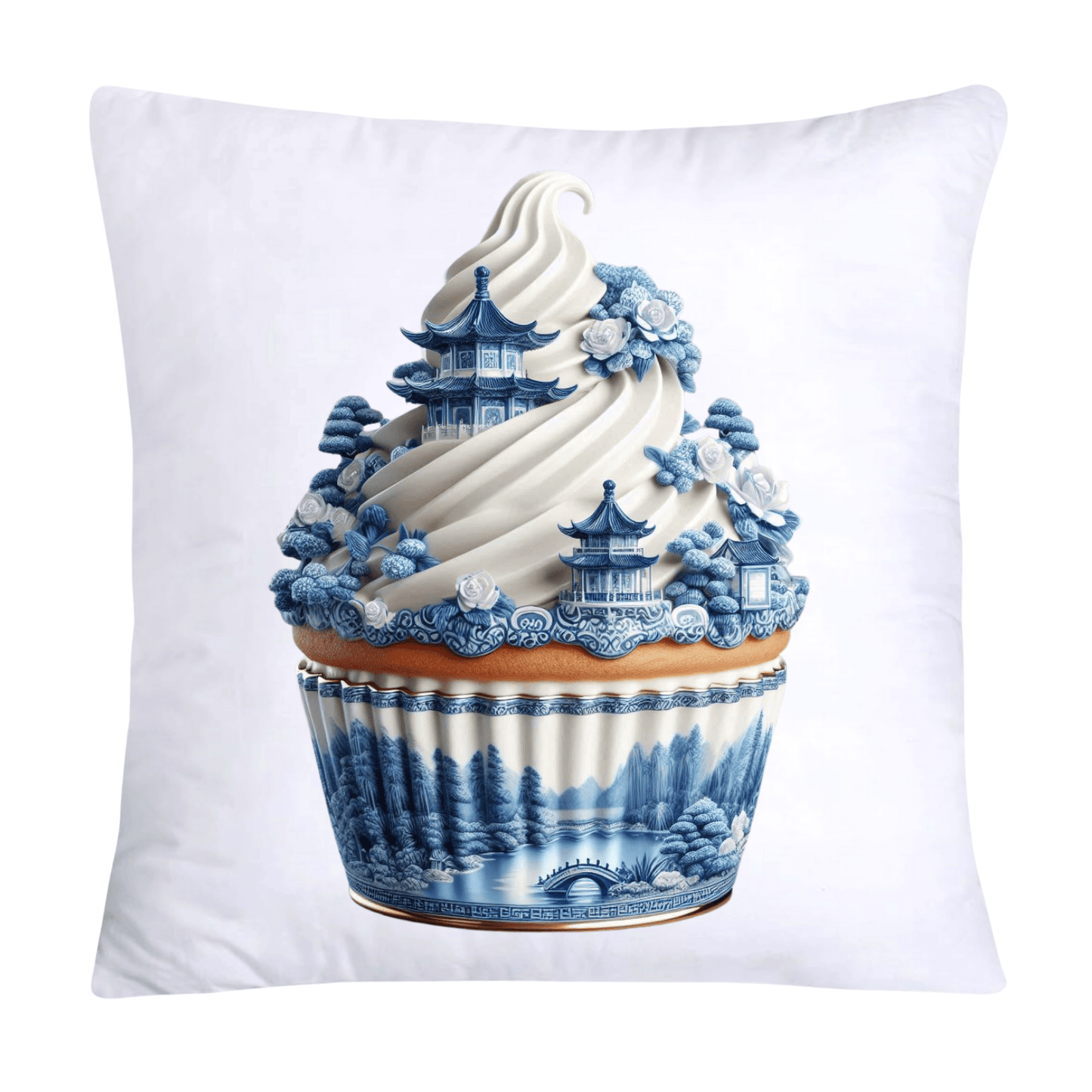 Blue Willow Chinoiserie Cupcake Throw Pillow Covers 18X18-67