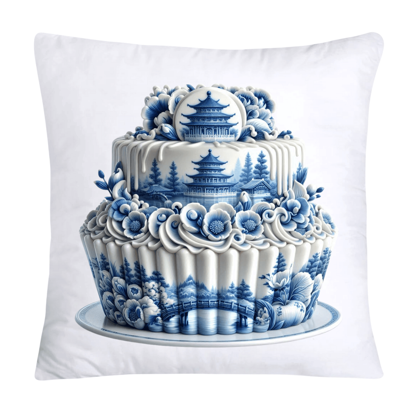 Blue Willow Chinoiserie Cupcake Throw Pillow Covers 18X18-3449