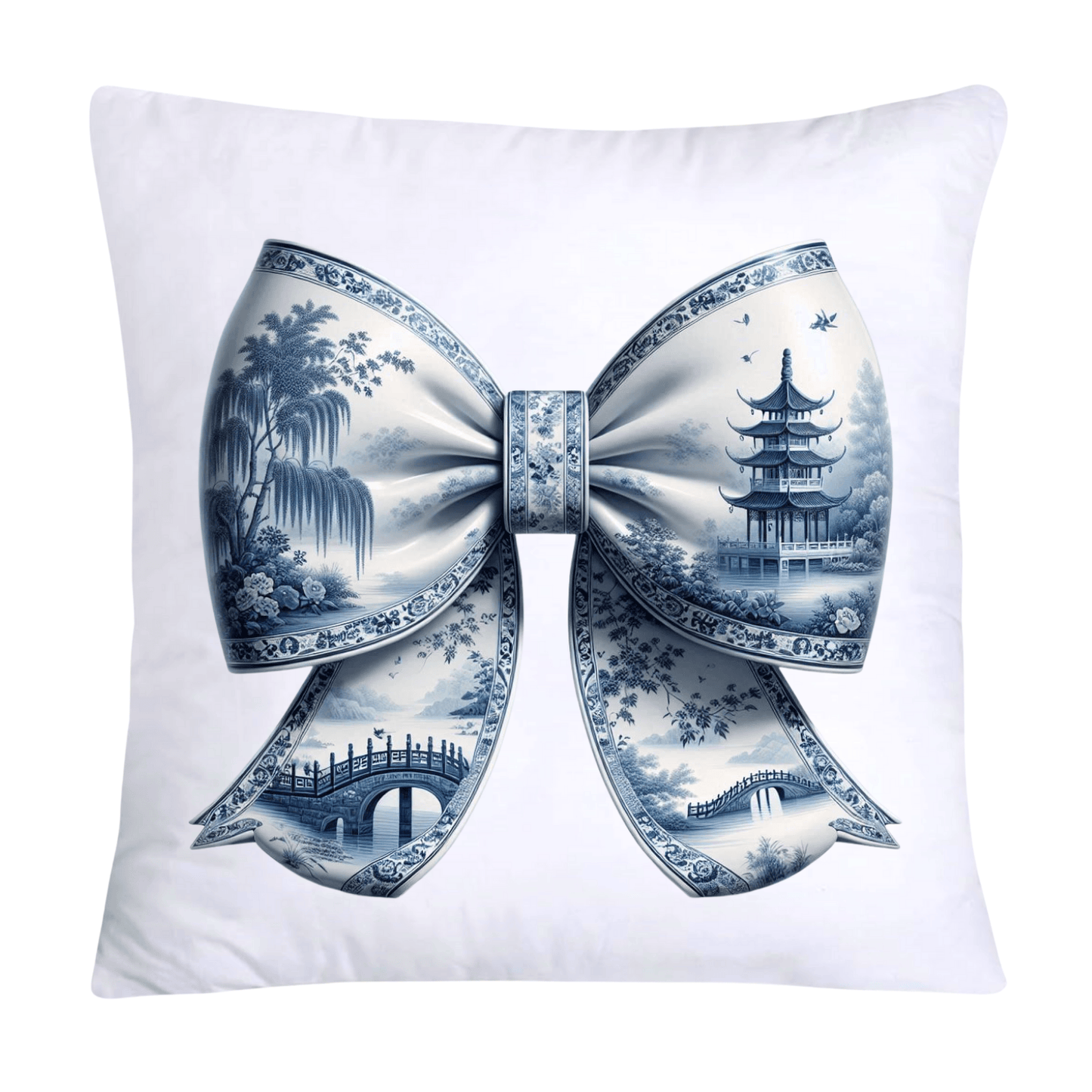 Blue Willow Classic Chinoiserie Bow Pillow Covers 18x18-1352