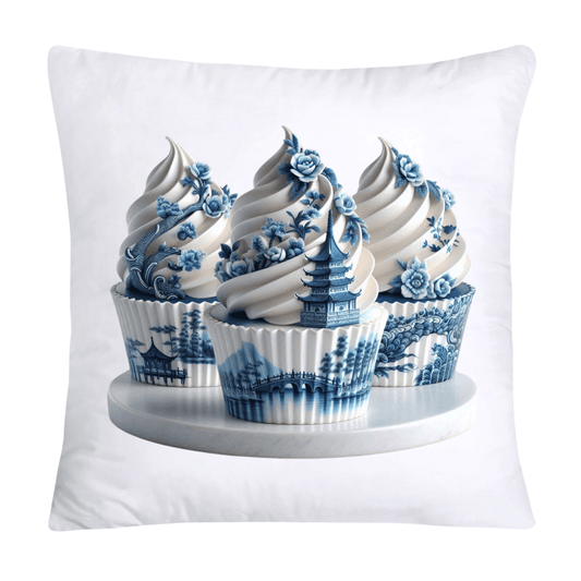Blue Willow Chinoiserie Cupcake Throw Pillow Covers 18X18-3450