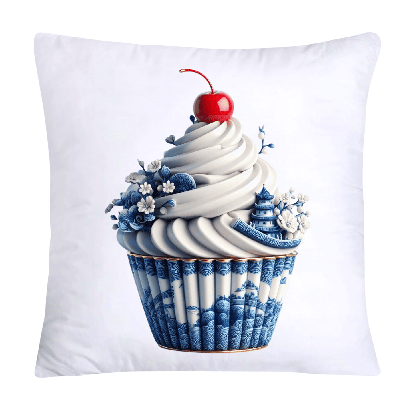 Blue Willow Chinoiserie Cupcake Throw Pillow Covers 18X18-594