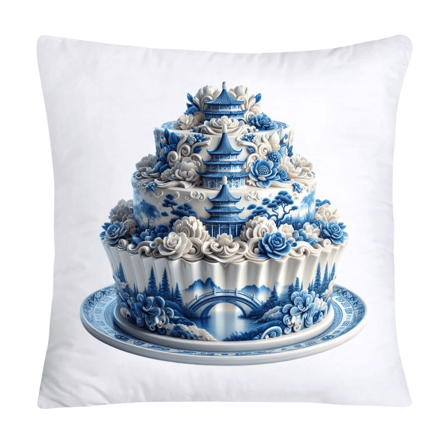 Blue Willow Chinoiserie Cupcake Throw Pillow Covers 18X18-3480