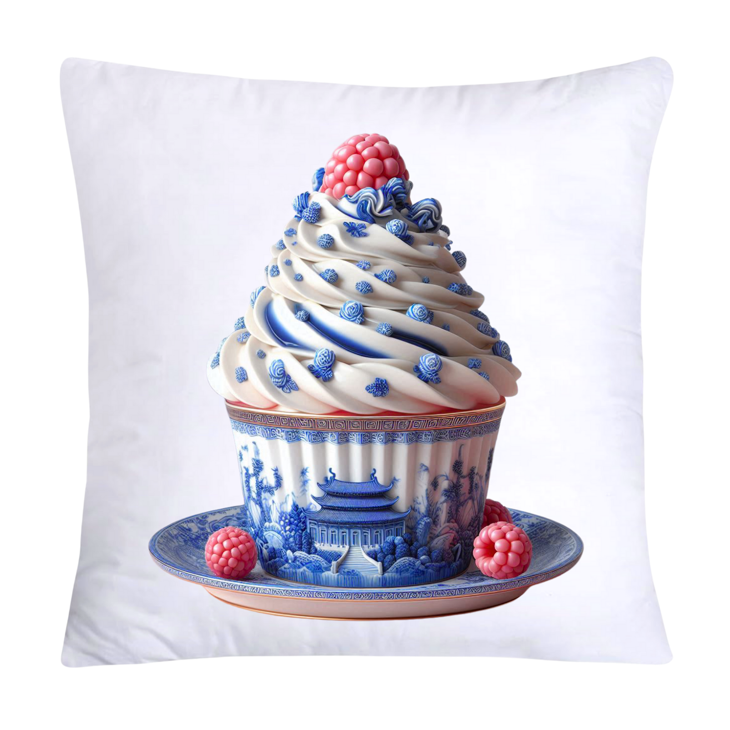 Blue Willow Chinoiserie Cupcake Throw Pillow Covers 18X18-296