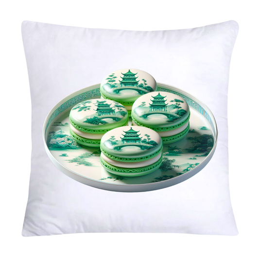 Green and White Willow Chinoiserie Sweet Macaroon Throw Pillow Covers-3918