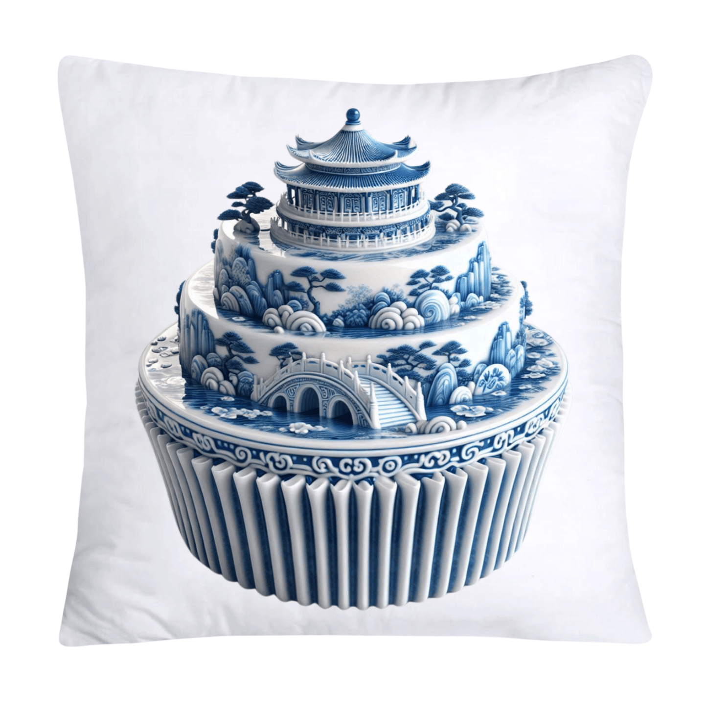 Blue Willow Chinoiserie Cupcake Throw Pillow Covers 18X18-3462