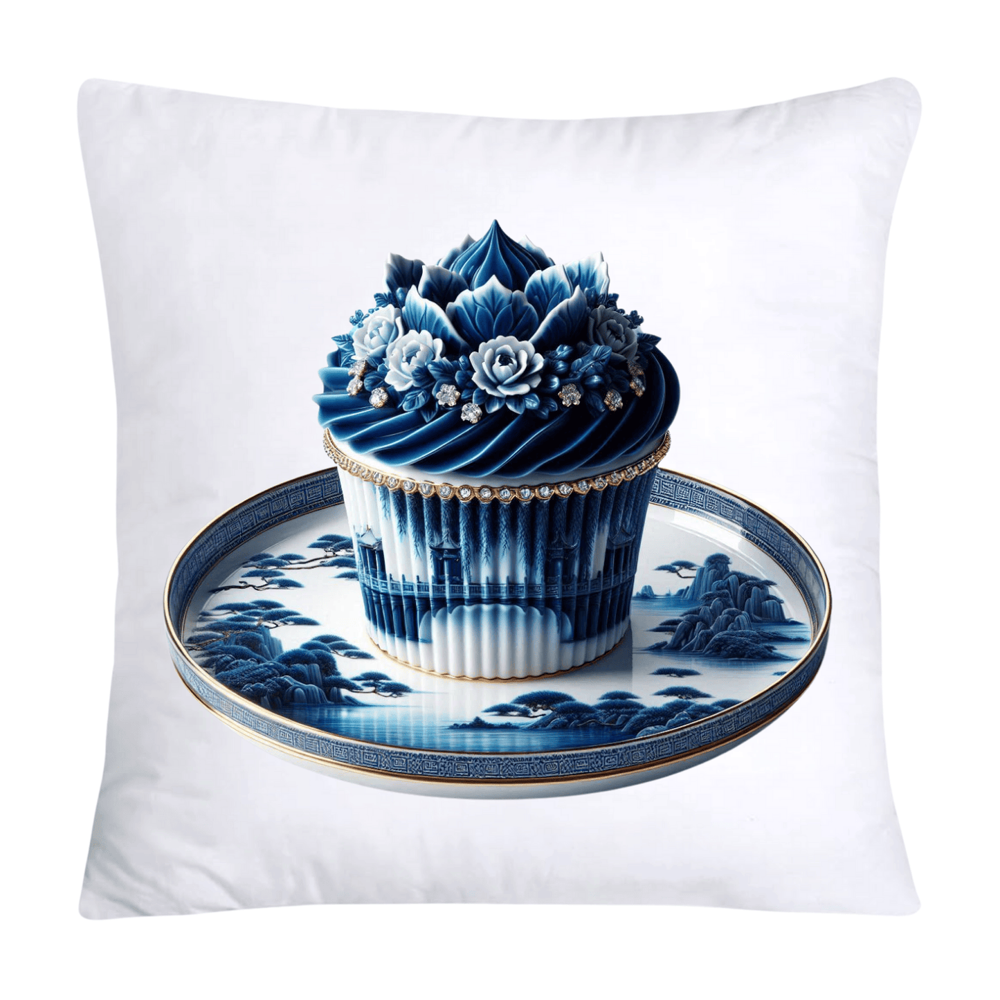 Blue Willow Chinoiserie Cupcake Throw Pillow Covers 18X18-195